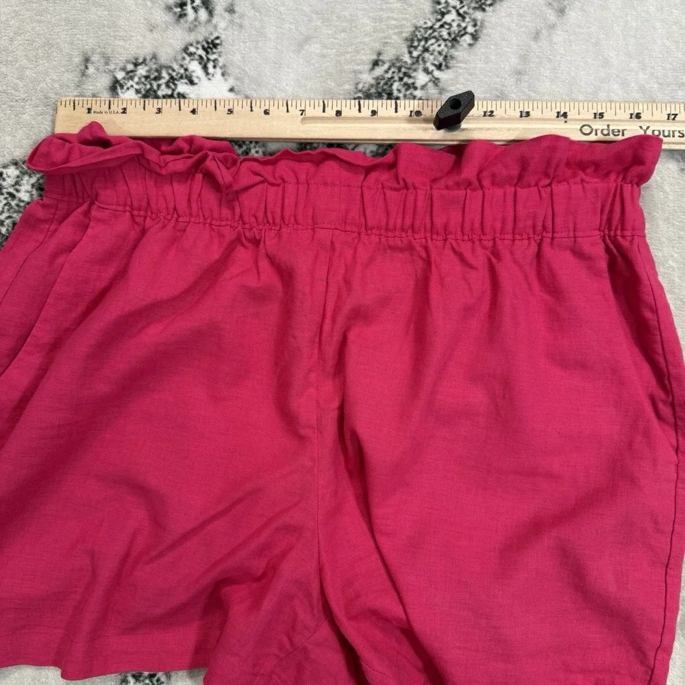 Express Shorts Womens Size L Pink Linen Blend Paperbag Waist Pull On Pockets
